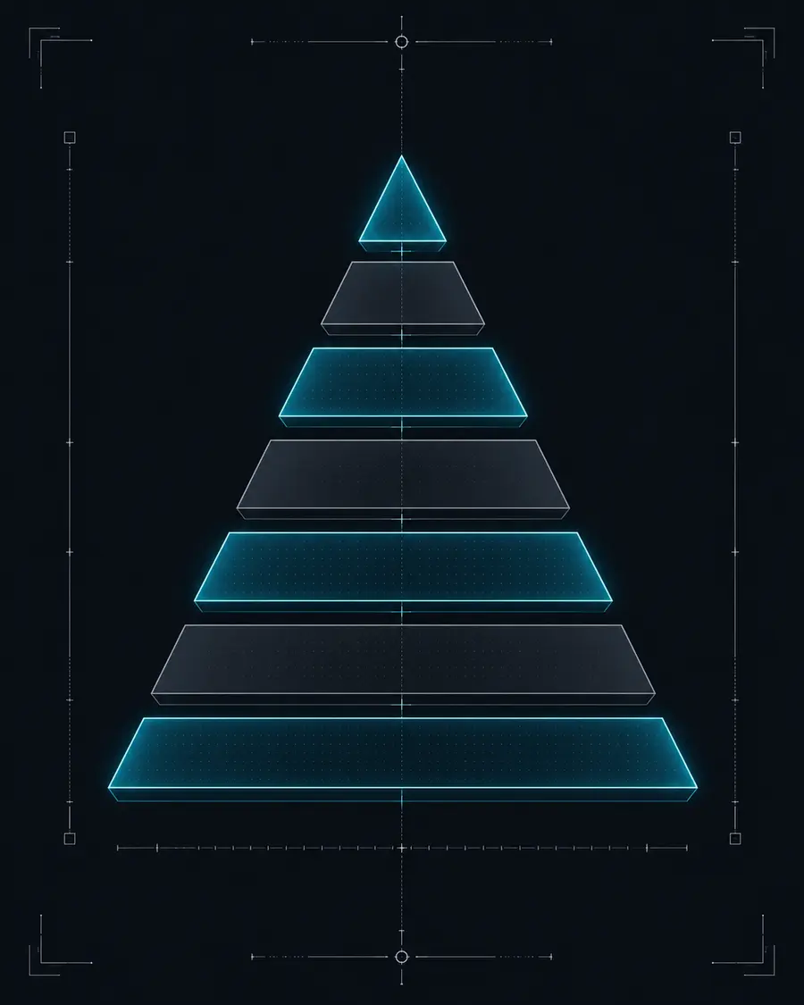 The Looksmaxxing Hierarchy — a seven-tier pyramid, foundation to peak